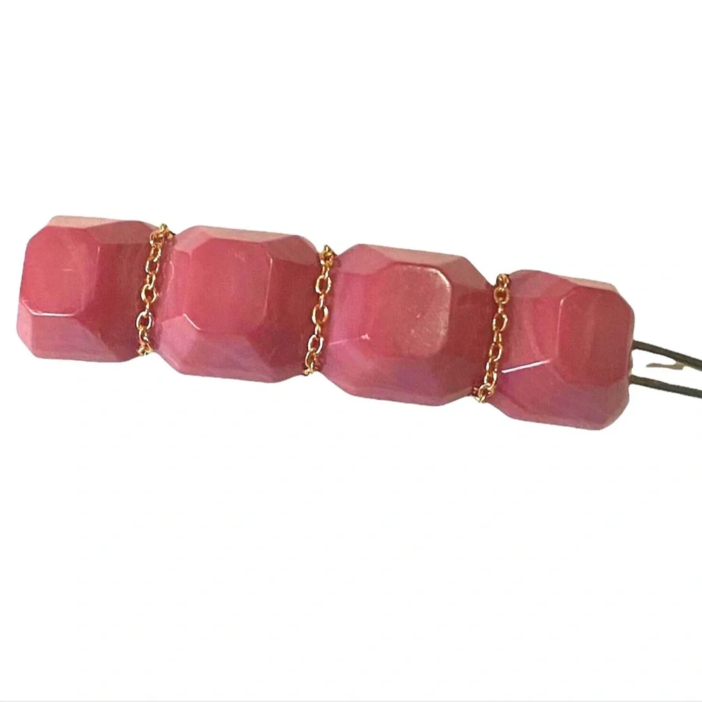 Alexandre de Paris 1980’s French Barrette in Pink & Gold, Lux Handmade Hair Clip